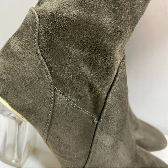 Olive Suede Ankle Boots with Clear Heel - Picture 4 of 4
